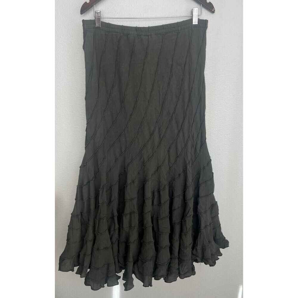 Moss Green Tiered Ruffle Lagen Fairy Grunge Crinkle Maxi Skirt Forest Elastic